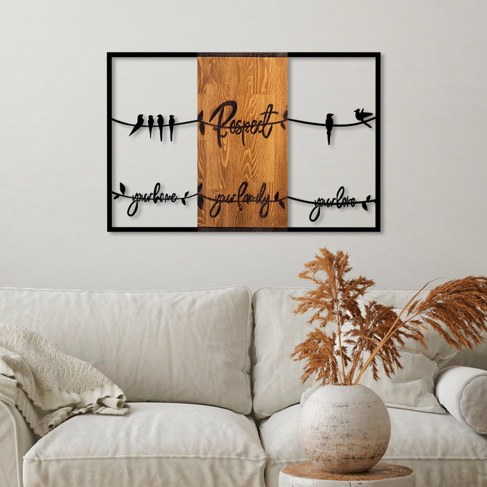 Wallity Respect Your Home Your Family Your Love 1 - Escultura de Pared de Madera en Nogal y Negro Wallity Respect Your Home Your Family Your Love 1 - Escultura de Pared de Madera en Nogal y Negro